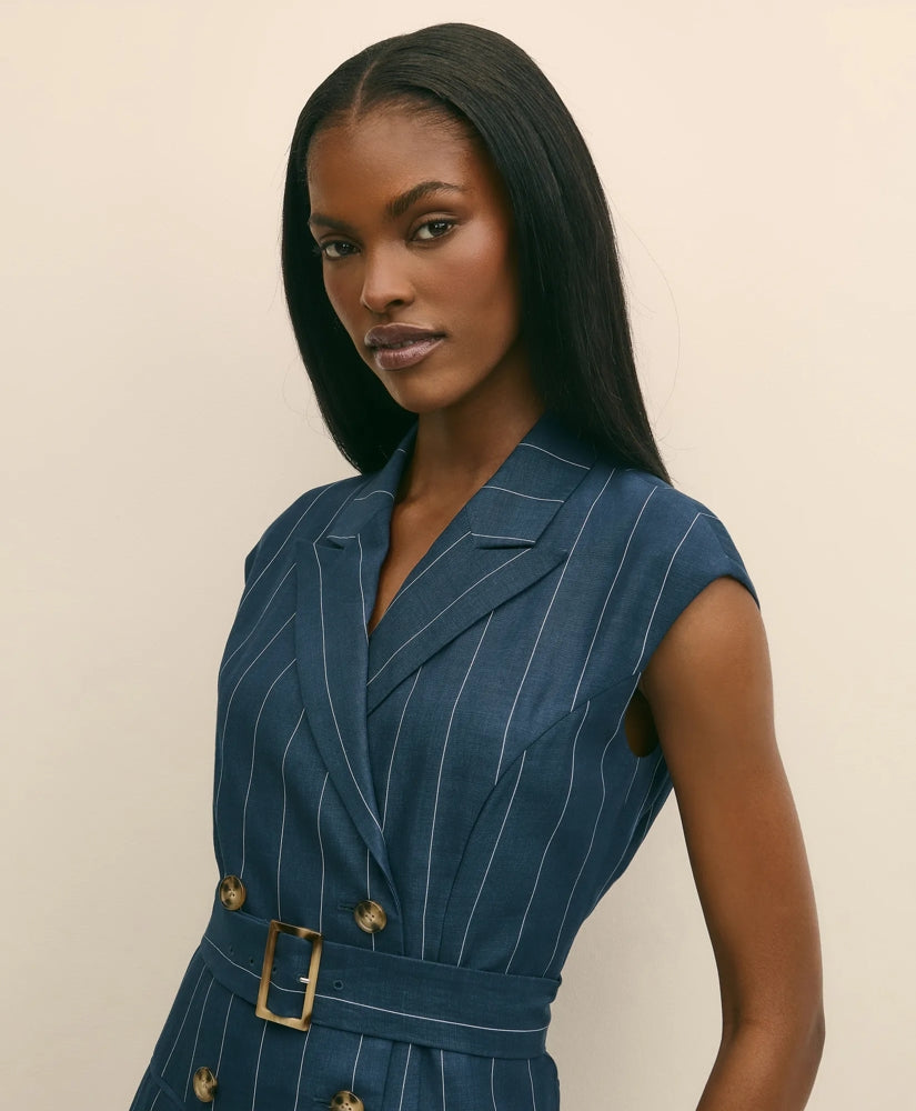 Lyocell-Blend Pinstripe Trench Dress