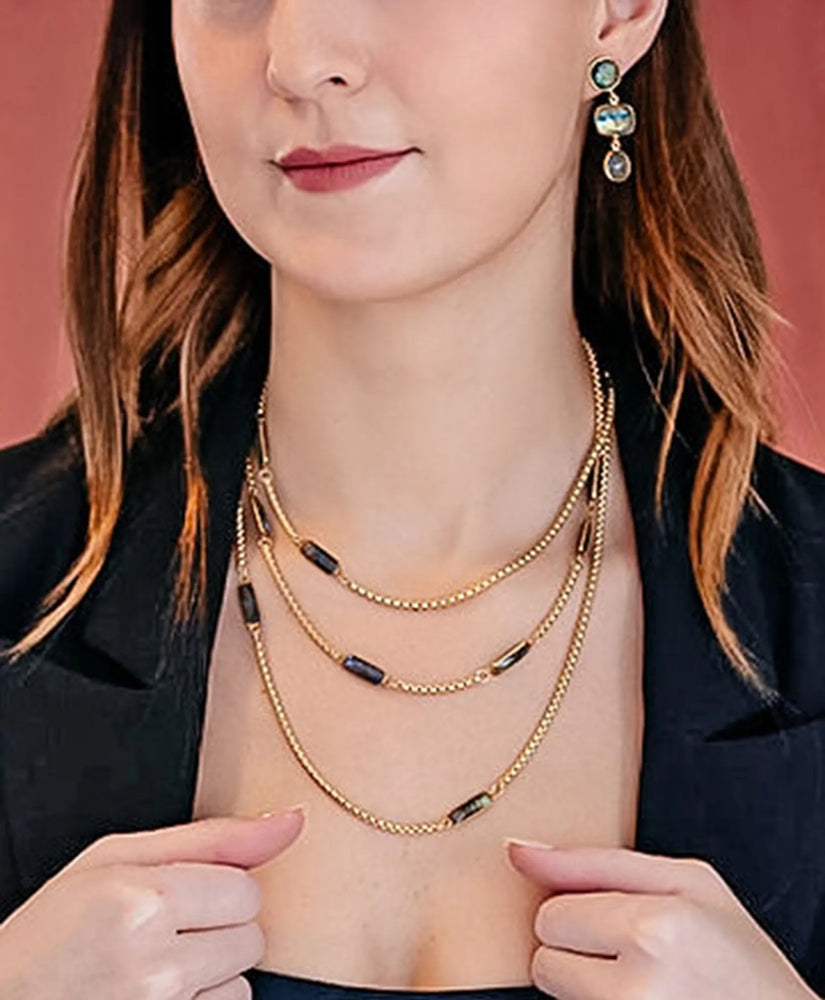 Loni Paul Labradorite Baguette Long Necklace in 14K Plated Gold