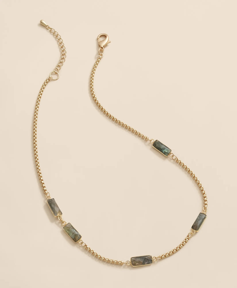 Loni Paul Labradorite Baguette Short Necklace in 14K Plated Gold