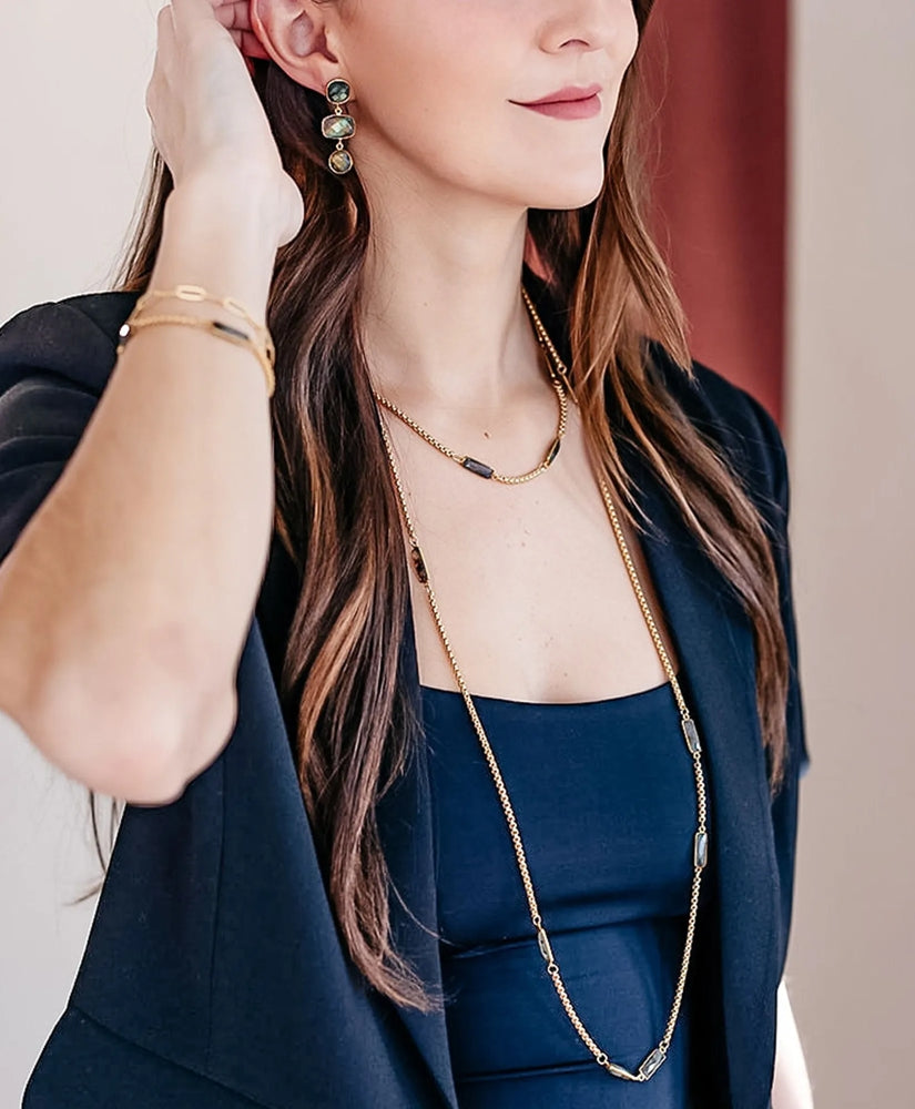 Loni Paul Labradorite Marquis Earrings in Sterling Silver & Plated Gold