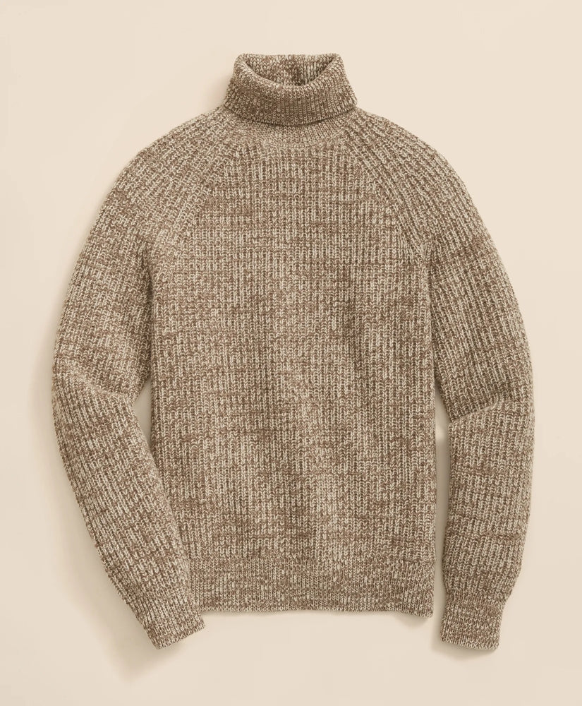 Merino-Cashmere Marled English-Rib Turtleneck
