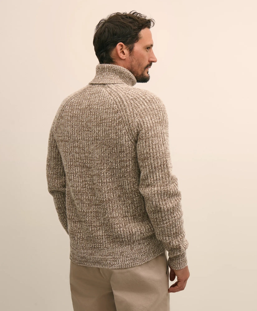 Merino-Cashmere Marled English-Rib Turtleneck