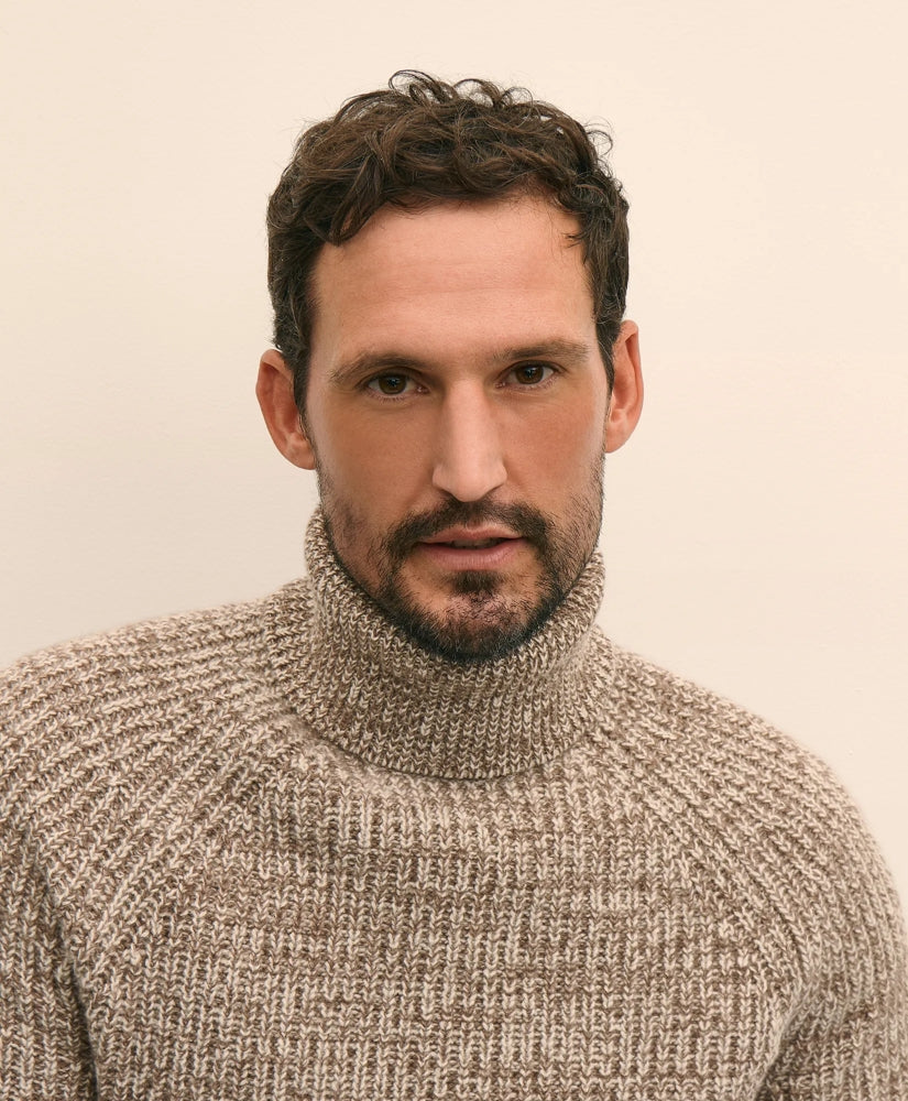 Merino-Cashmere Marled English-Rib Turtleneck