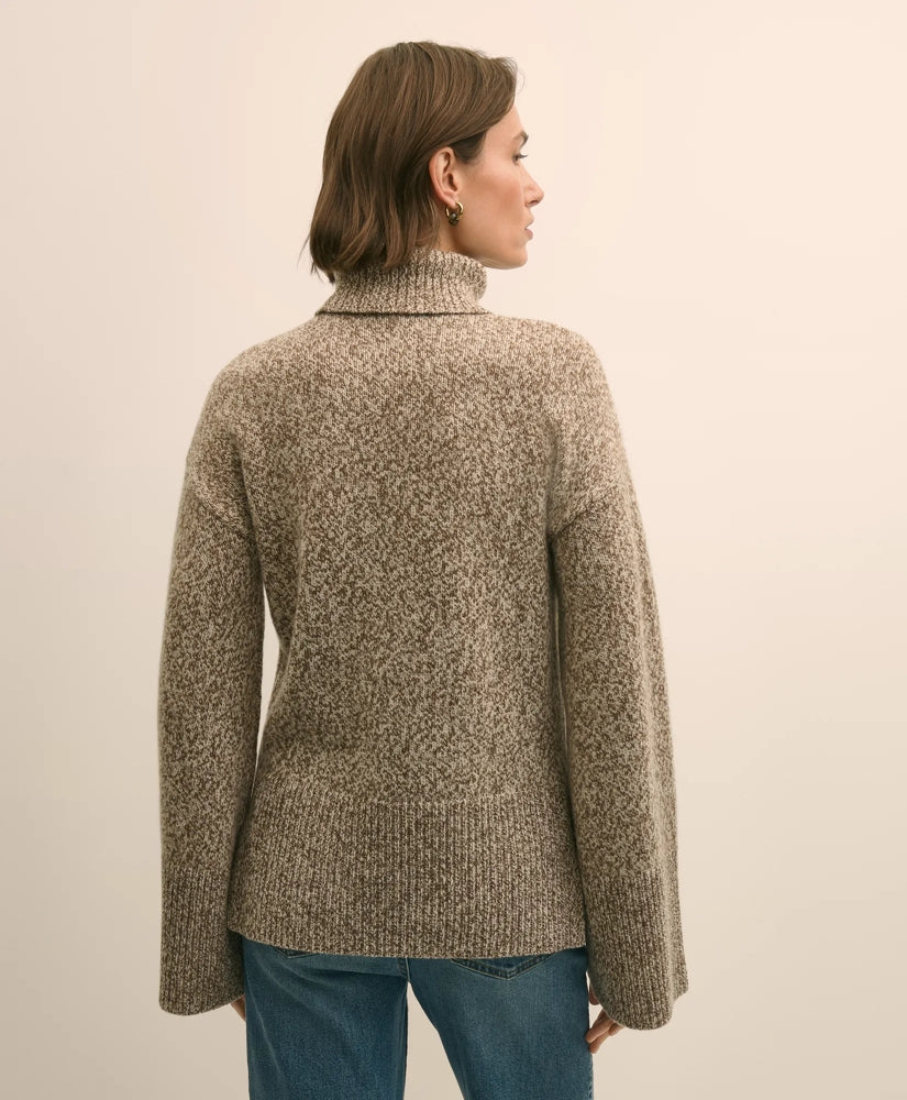 Merino Wool Blend Marled Cable-Knit Turtleneck Sweater