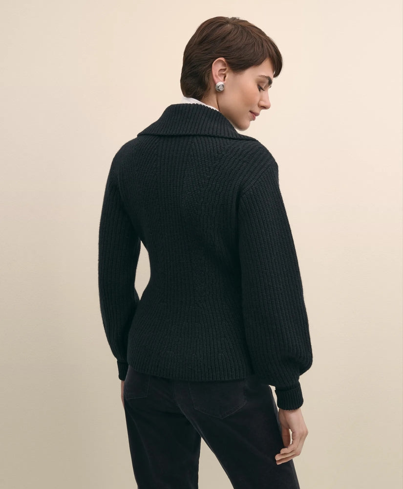 Merino Wool Blend Peplum Zip Cardigan