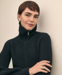 Merino Wool Blend Peplum Zip Cardigan