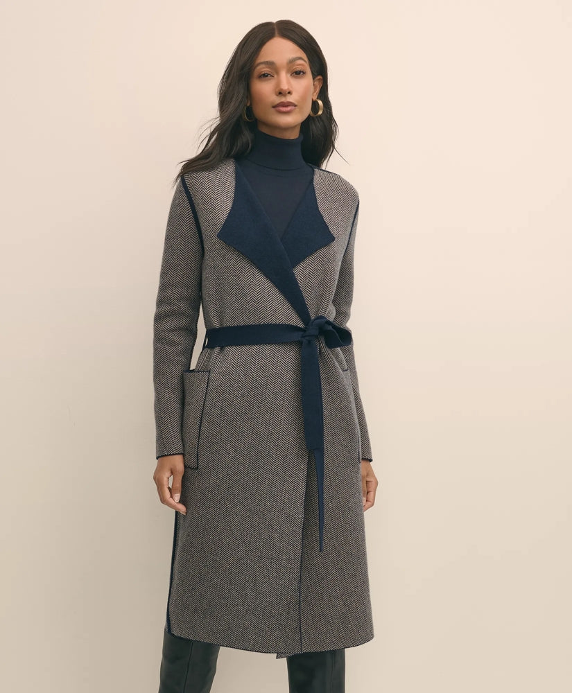 Merino Wool-Cashmere Belted Reversible Sweater Jacket