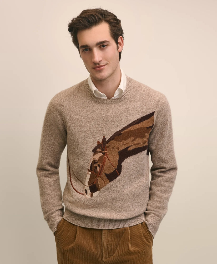 Merino Wool Intarsia Horse Motif Sweater