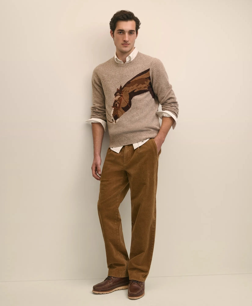 Merino Wool Intarsia Horse Motif Sweater