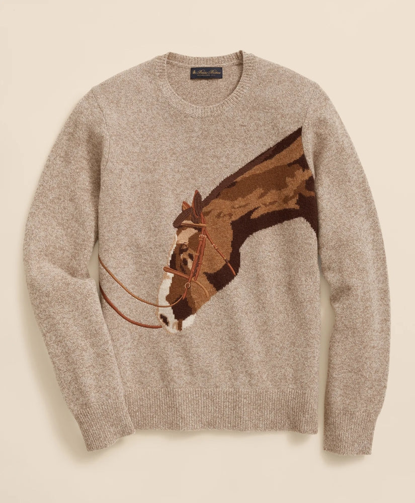 Merino Wool Intarsia Horse Motif Sweater