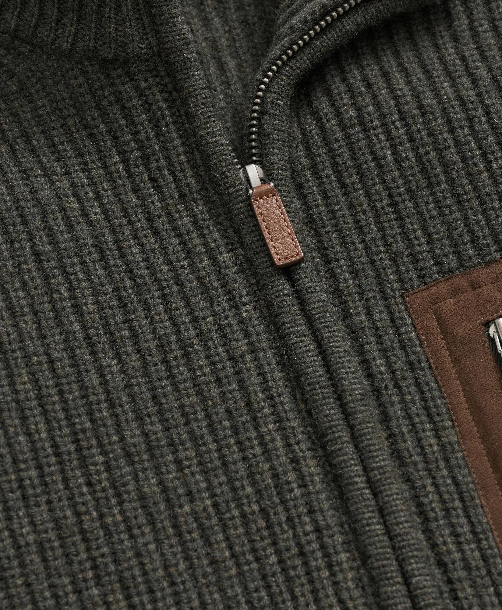 Merino Wool Military Full-Zip Sweater