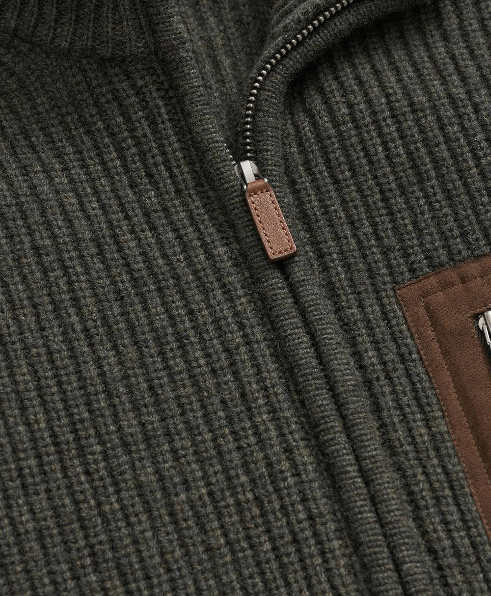 Merino Wool Military Full-Zip Sweater