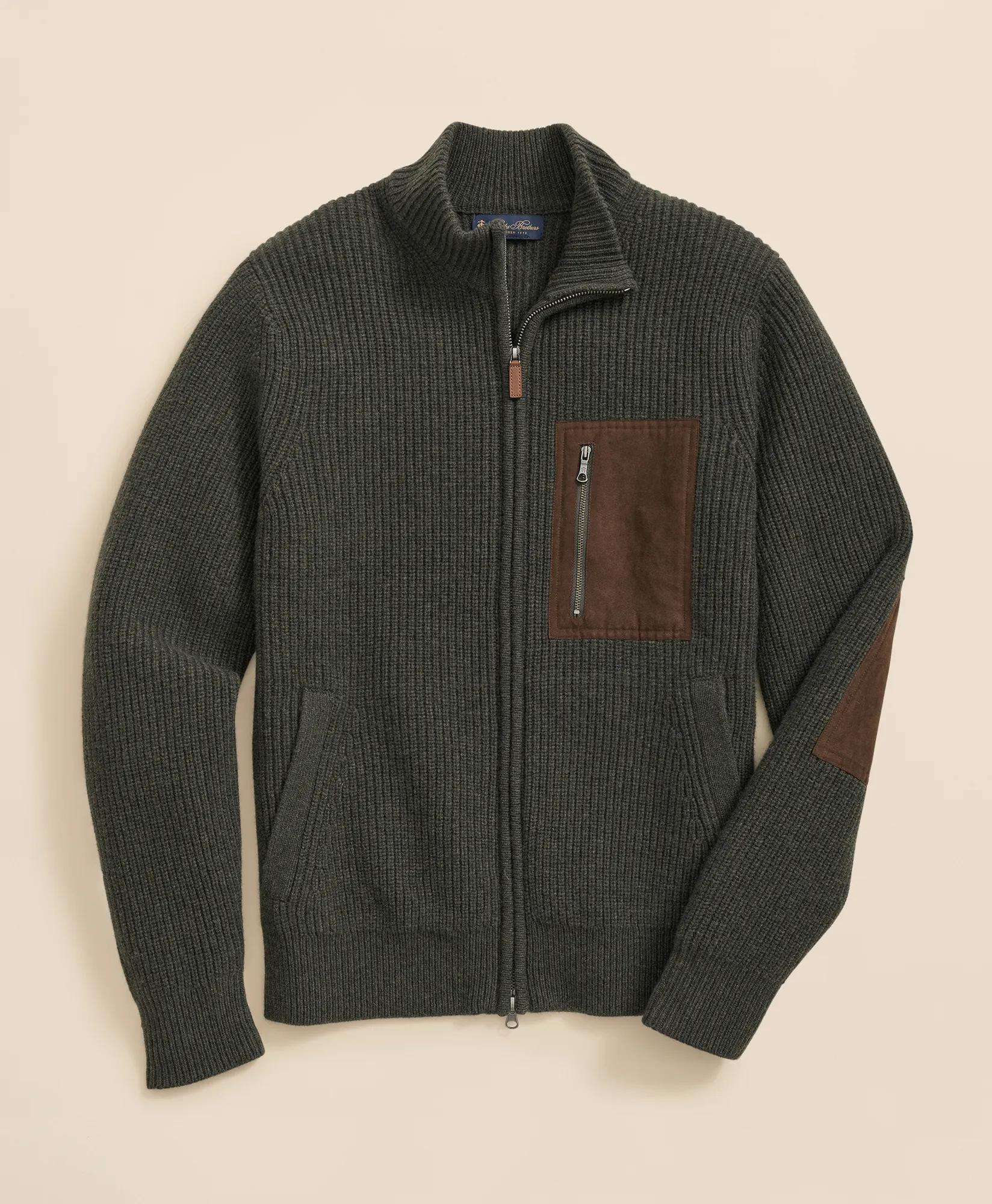 Merino Wool Military Full-Zip Sweater