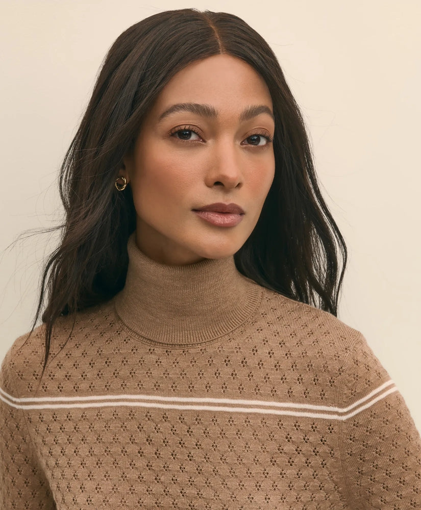 Merino Wool Striped Pointelle Turtleneck