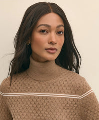 Merino Wool Striped Pointelle Turtleneck