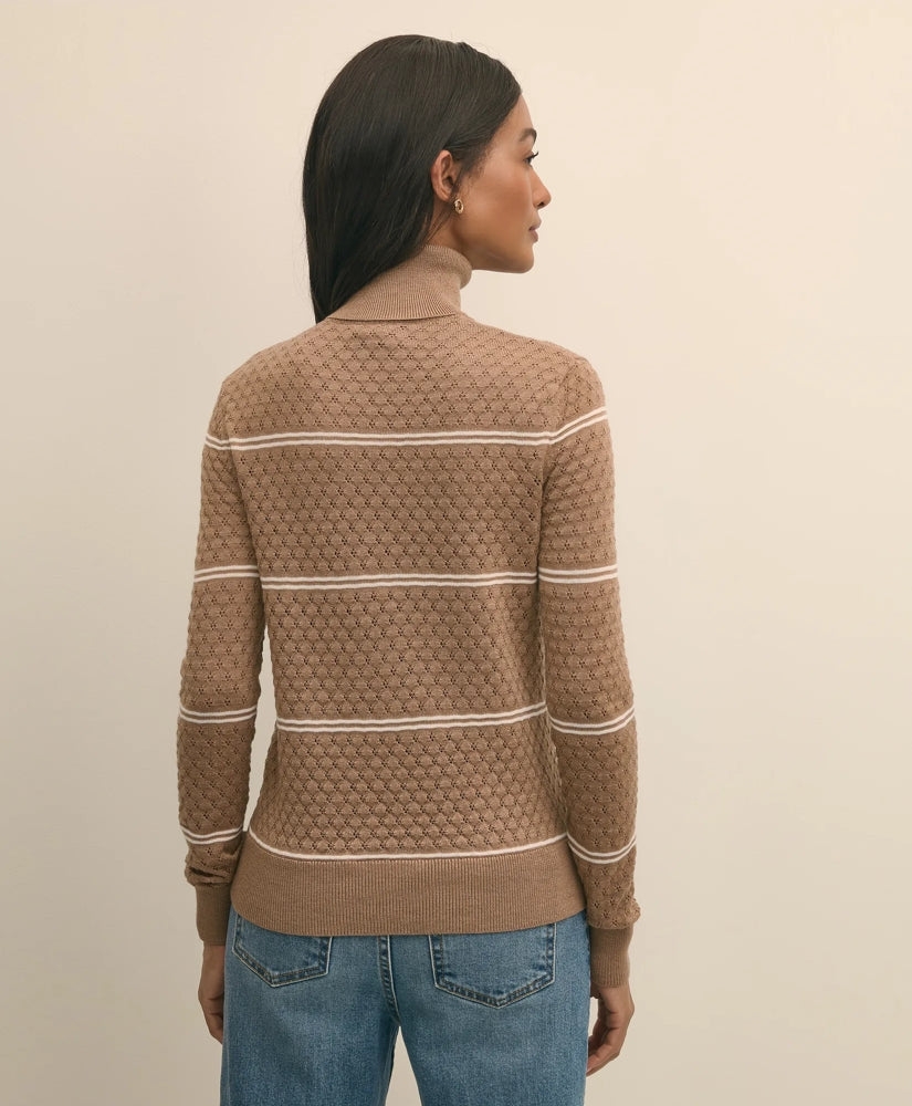 Merino Wool Striped Pointelle Turtleneck