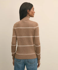 Merino Wool Striped Pointelle Turtleneck