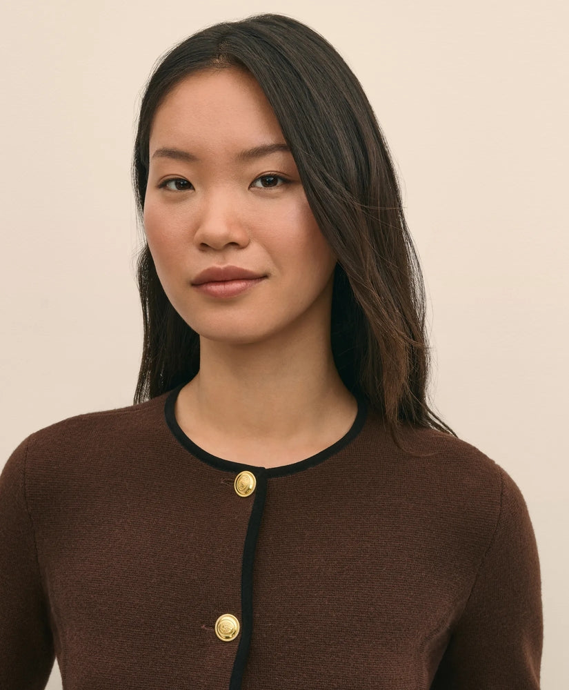 Brushed Merino Wool Suede Trim Sweater Jacket