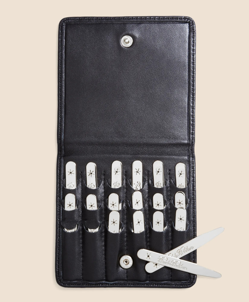 Metallic Collar Stays with Nappa Leather Case