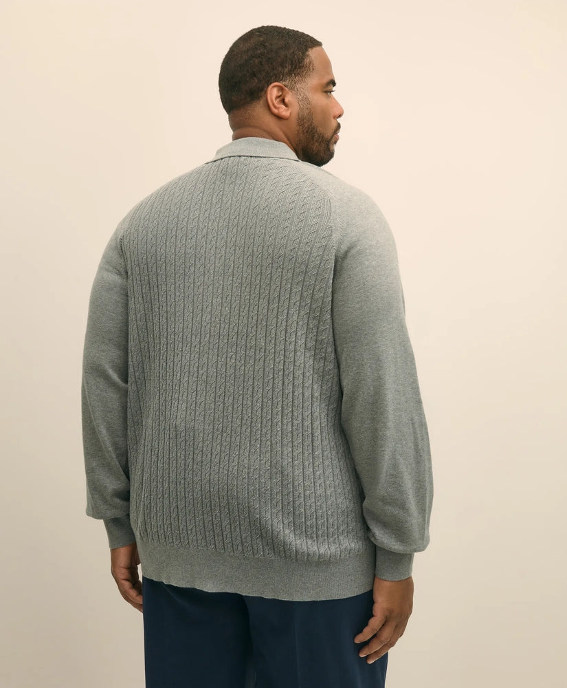Mini-Cable Knit Polo Cardigan, Big & Tall