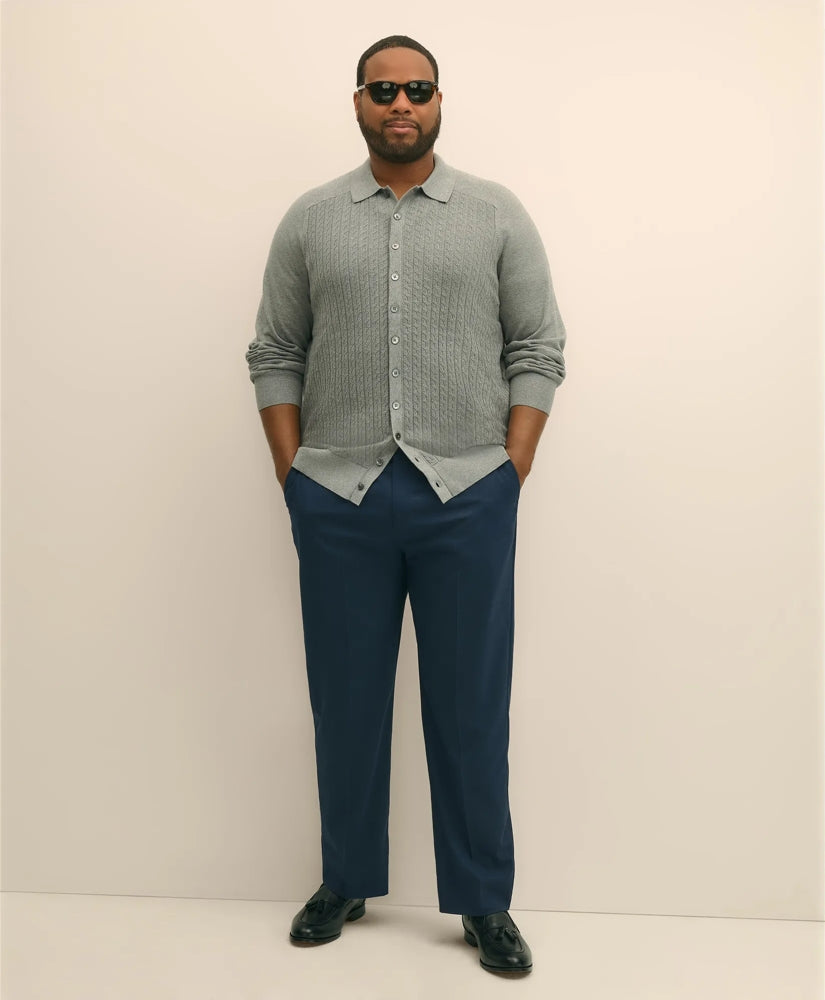 Mini-Cable Knit Polo Cardigan, Big & Tall