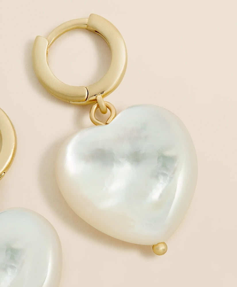 Mother-of-Pearl Gold-Toned Heart Hoop Earrings