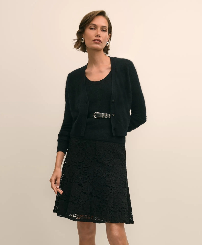 Cotton-Viscose Blend Fluted Lace Skirt