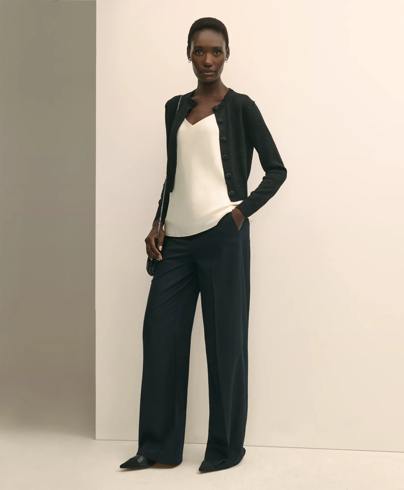Merino Wool Blend Cropped Shimmer Cardigan