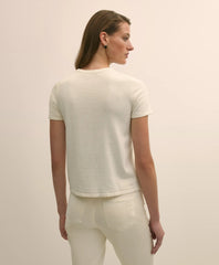 Merino-Wool-Cotton Blend Floral Embellished Short-Sleeve Sweater Shell