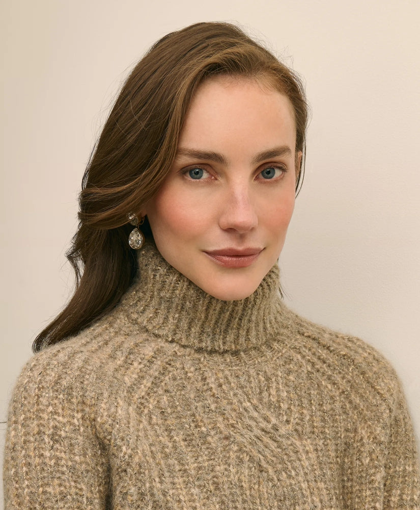 Alpaca-Wool Blend Relaxed Shimmer Turtleneck Sweater