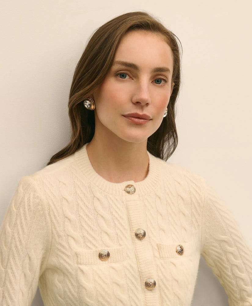 Merino Wool-Cashmere Blend Cable-Knit Cardigan