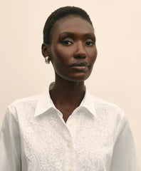 Cotton Sateen Relaxed Lace-Bib Shirt