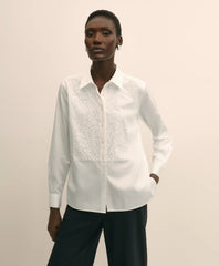 Cotton Sateen Relaxed Lace-Bib Shirt