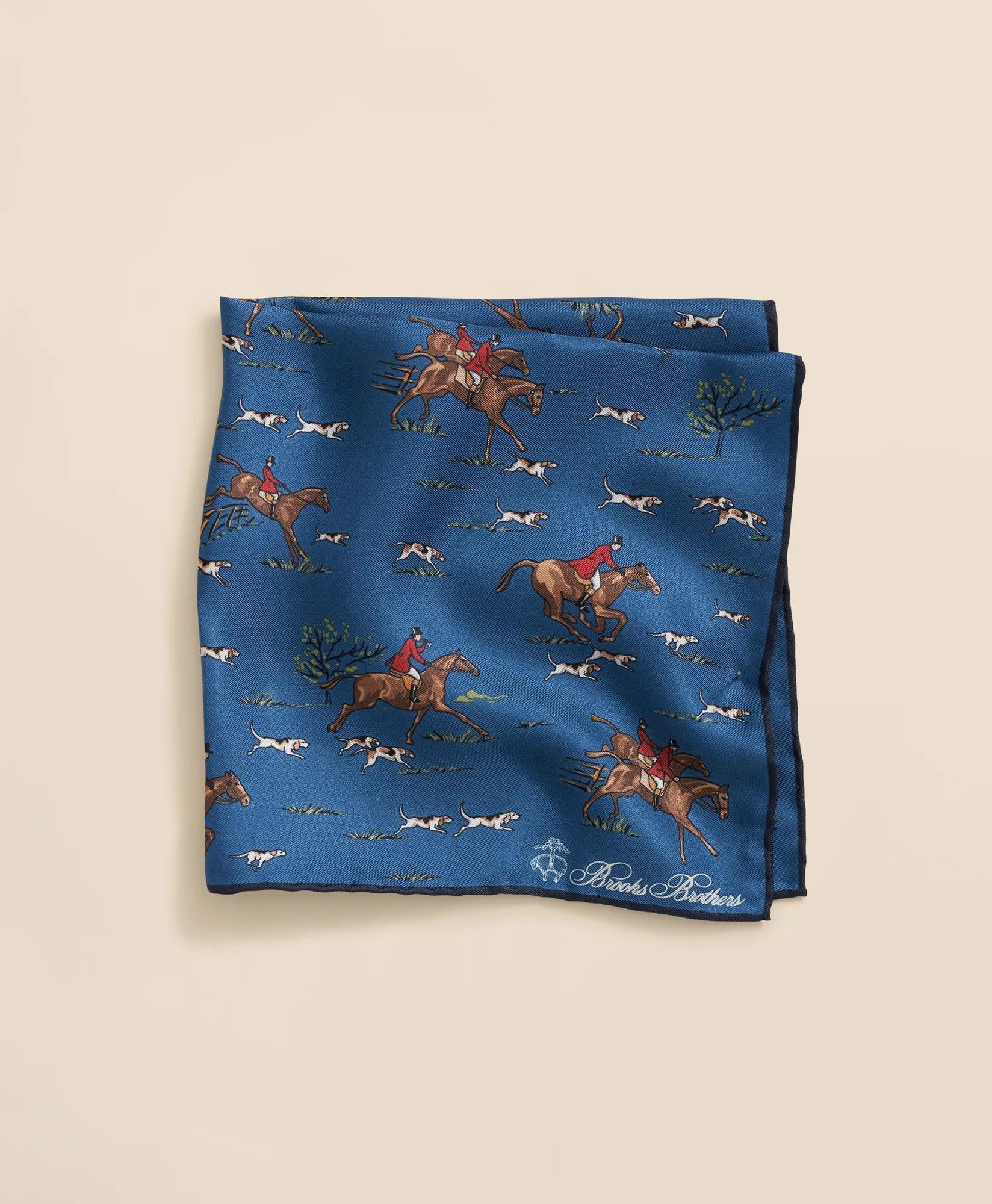 Equestrian Motif Silk Pocket Square