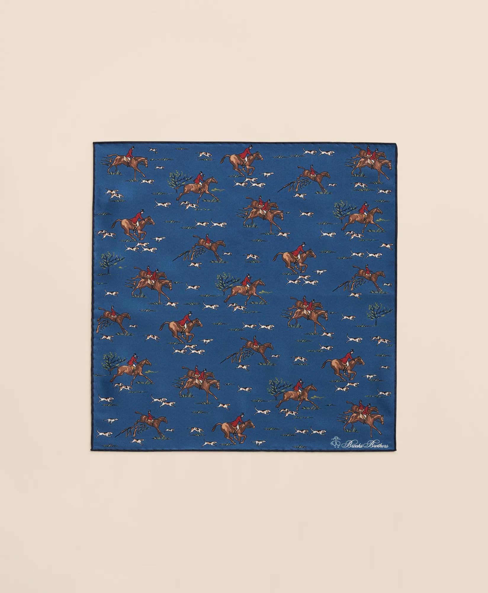 Equestrian Motif Silk Pocket Square
