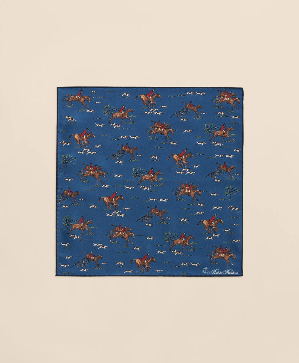 Equestrian Motif Silk Pocket Square