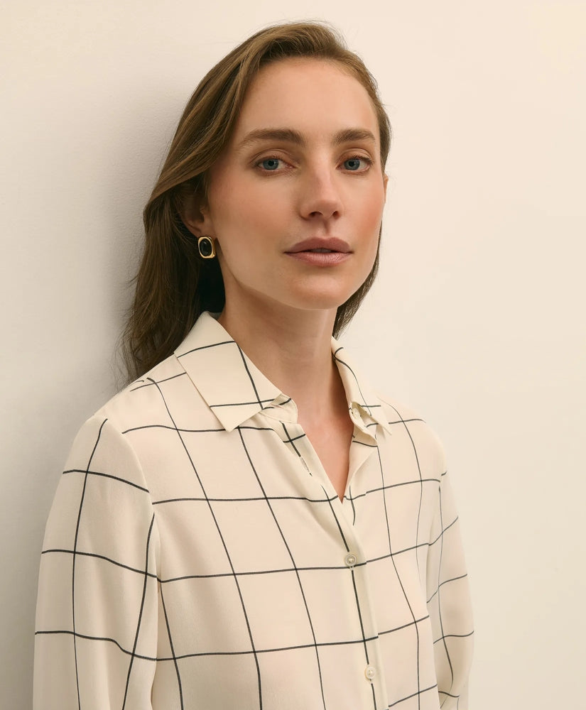 Relaxed Silk Windowpane Blouse