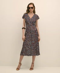Paisley Shimmer Ruffle-Front Chevron-Stripe Dress