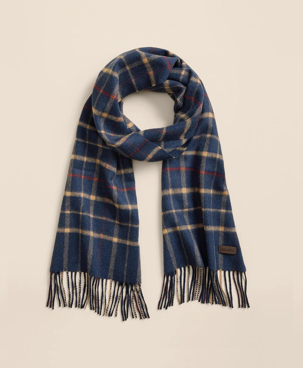 Plaid Camel Hair Windowpane Fringed Scarf