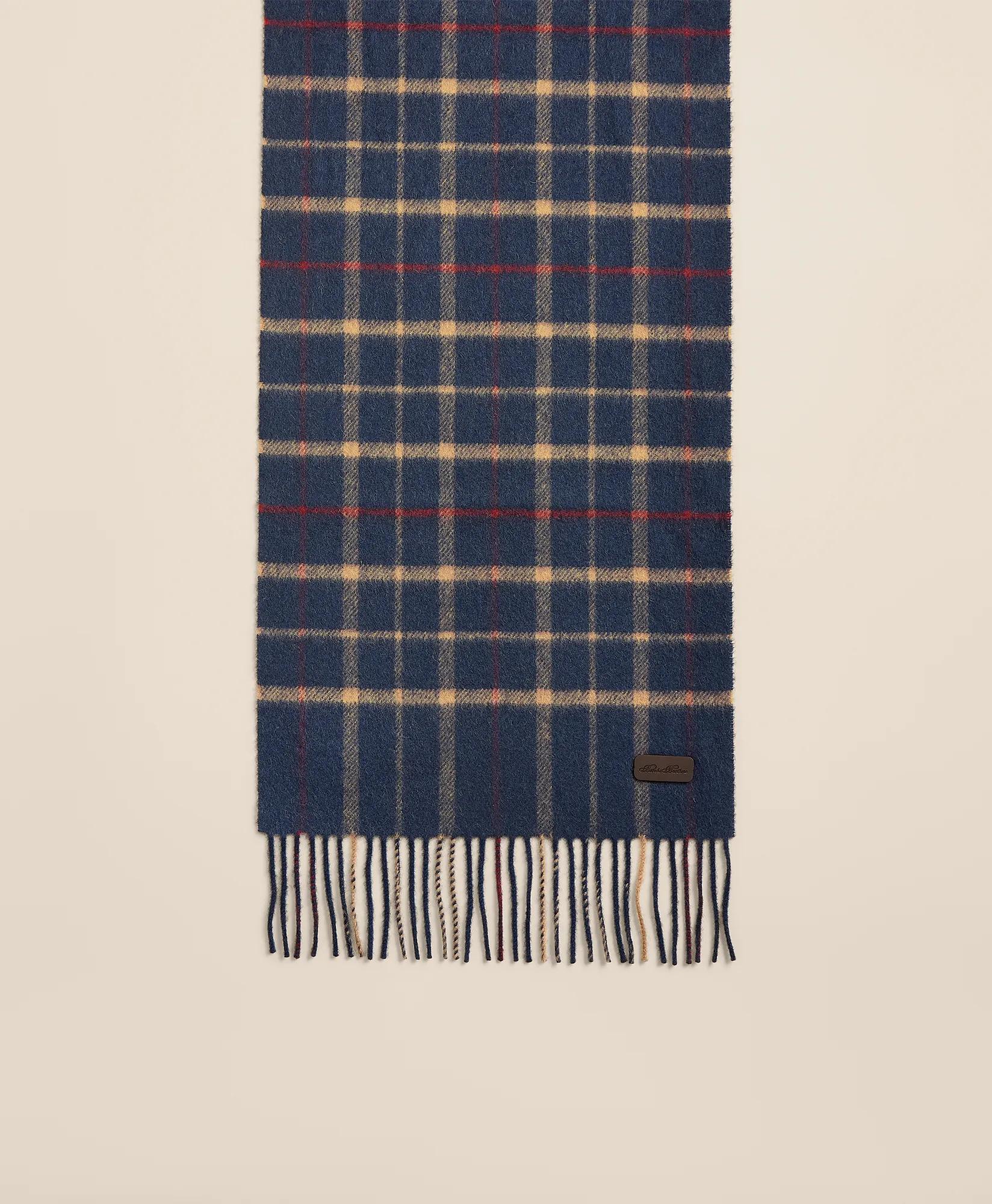 Plaid Camel Hair Windowpane Fringed Scarf