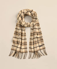 Plaid Camel Hair Windowpane Fringed Scarf