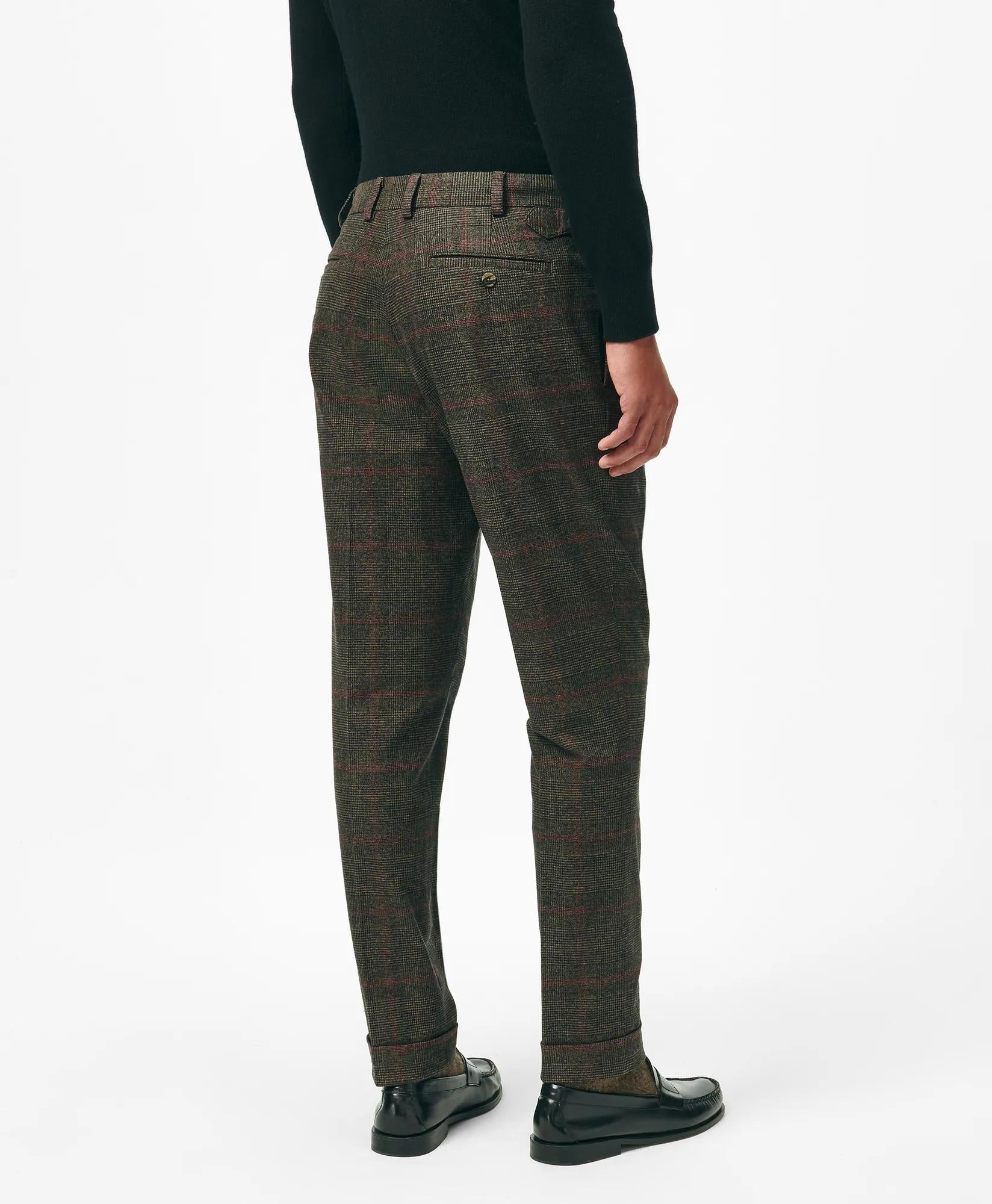Pleated Side-Tab Pants in Check Cotton Blend