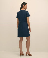 Ponte Short-Sleeve Mini Dress With Buckle Detail