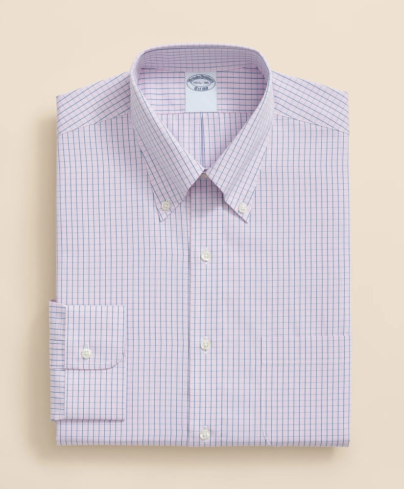 Pure Supima® Cotton Regular-Finish, Polo Button-Down Collar Grid Check Dress Shirt