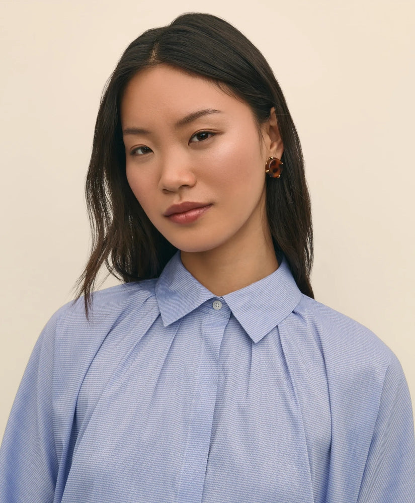 Relaxed Cotton Dobby Shirt With Wide Sleeves