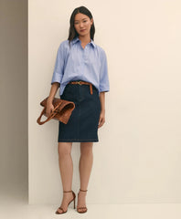 Relaxed Cotton Dobby Shirt With Wide Sleeves