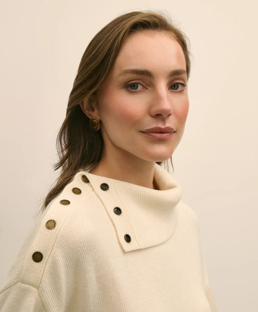 Relaxed Wool-Blend Foldover Snap Collar Sweater