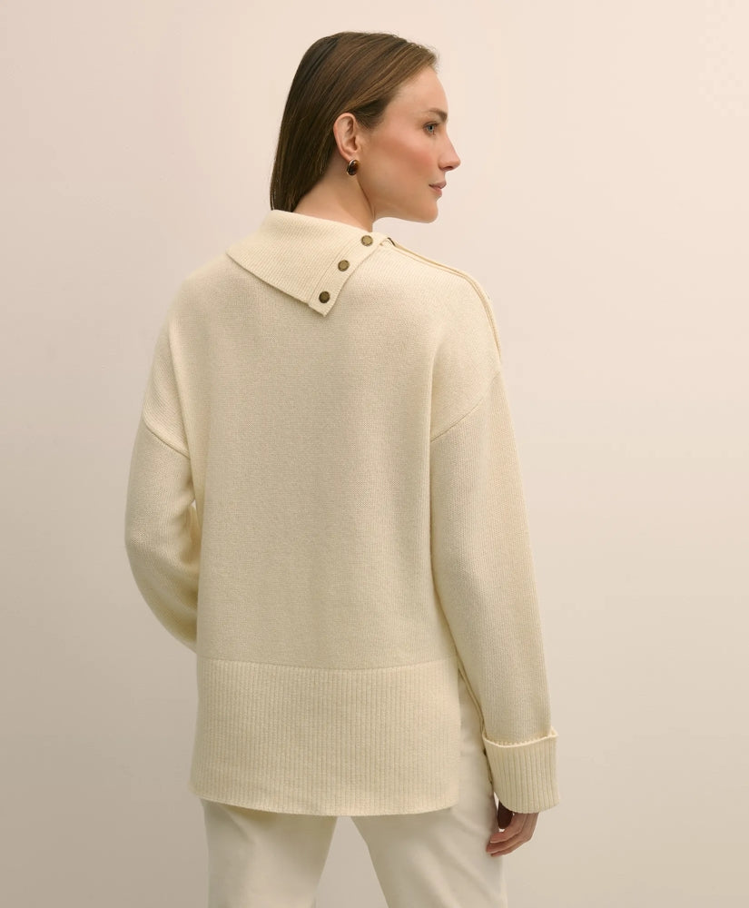Relaxed Wool-Blend Foldover Snap Collar Sweater