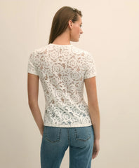 Semi-Sheer Short-Sleeve Top in Floral Lace