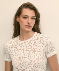 Semi-Sheer Short-Sleeve Top in Floral Lace